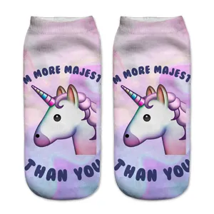 Calcetines cortos de unicornio con estampado 3D para mujer, calcetines divertidos.