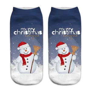 Winter Christmas 3D printed socks cute snowman pattern casual short ankle socks new
