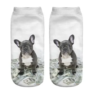 Cute French Bulldog 3D Print Short Socks Funny Dollar Pattern Casual Ankle Socks Women