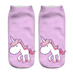 Calcetines Cortos Estampados en 3D para Mujer Lindo Patrón de Unicornio Calcetines de Corte Bajo Casuales Hosiery Footwear