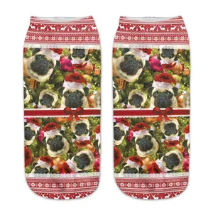 Christmas pug print socks winter cute holiday novelty socks soft comfortable cotton blend socks pair