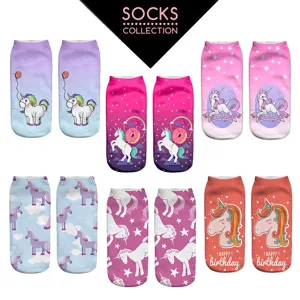 Calzini Corti alla Moda da Donna Simpatico Unicorno Stampa 3D Casual