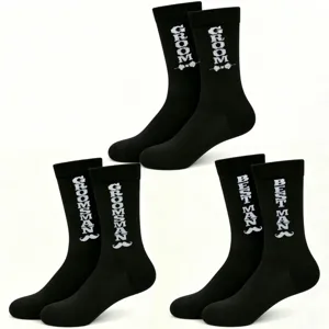 Men's Wedding Cotton Crew Socks Groom Groomsman Best Man Letter Pattern Breathable Casual Dress Socks For Wedding Party
