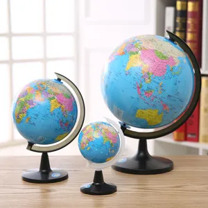 Globo terráqueo educativo con soporte, mapas geográficos claros para estudiantes y oficina.