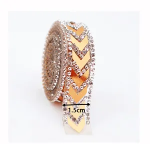 Gold chevron rhinestone strip self-adhesive DIY decorative drill tape 1.5cm for crafts
