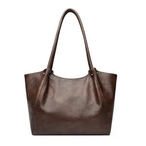 Bruine vintage dames tote tas grote capaciteit forens schoudertas casual minimalistische handtas