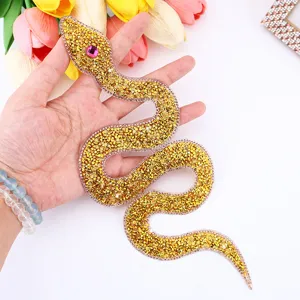 Gold rhinestone snake patch DIY decorative applique for clothing bags shiny crystals 1pc