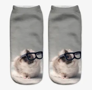 Cute 3D print hamster pattern ankle socks funny animal short socks grey cotton everyday wear