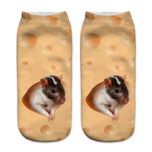 3D Hamster Printed Short Socks Cute Cheese Pattern Novelty Socks Daily Casual Footwear