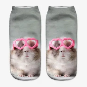 Cute hamster 3D print short socks detail view, fun animal pattern design for daily wear.