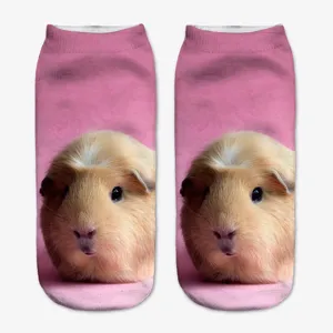 Cute 3D guinea pig print ankle socks for women and girls, soft casual low cut socks daily wear