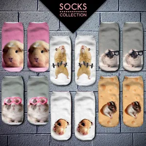 Unisex 3D Cute Hamster Print Short Socks Funny Animal Cartoon Low Cut Casual Socks Fashion Polyester Blend Socks