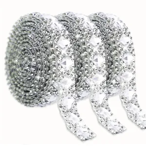 Self-adhesive rhinestone ribbon roll for DIY crafts, sparkling crystal bling sticker trim.