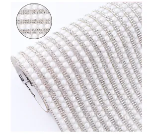 Close-up detail shot of self-adhesive ceramic rhinestone mesh ribbon for shiny DIY crafts.