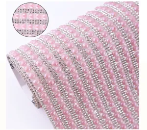 Self-adhesive pink rhinestone ribbon DIY bling crystal craft tape for shoes bags decoration
