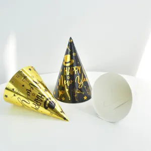New Year party paper hats black gold festive cone hat celebration props decoration supplies