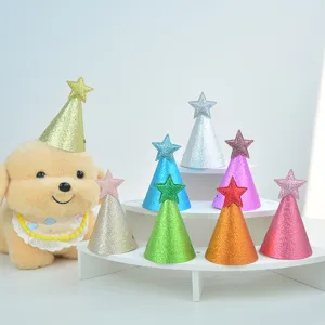 Glitter star cone party hats for kids birthday party decorations, colorful sparkly crown hats.