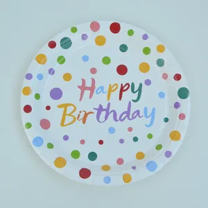 Piatto di carta a pois colorati per decorazioni di feste di compleanno e stoviglie da 7 pollici.