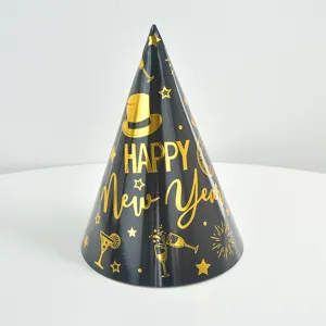Black gold foil New Year party paper hat cone hat festive celebration photo prop decoration
