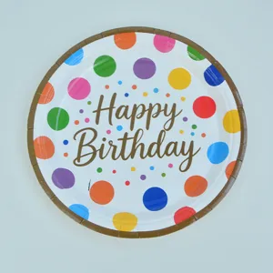 Piatto di carta a pois colorati per decorazione festa di compleanno, semplice 7 pollici.