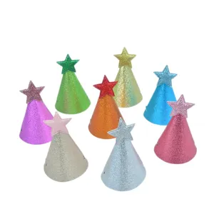Colorful glitter star cone party hats for kids birthday celebration and festival decoration