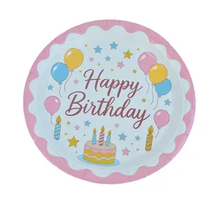 Piatti di carta di compleanno rosa da 7 pollici per decorazioni di festa, torta carina.
