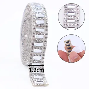 Self-adhesive crystal rhinestone ribbon roll bling diamond trim for DIY crafts and garment apparel.