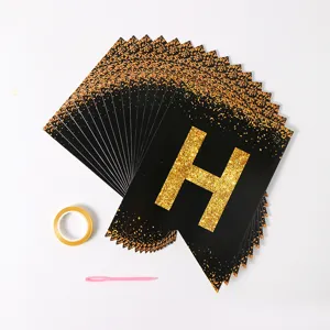 Black and gold glitter swallowtail banner set with ribbon and needle for party decor