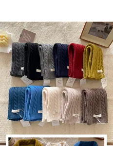 100% reine Wolle dicker Strickschal für Damen, klassischer Zopfmuster Winterschal warm.