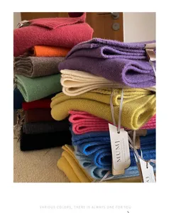 Korean style soft wool winter scarf warm knitted neck warmer colorful fashion accessory