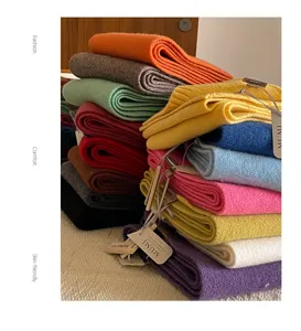 Korean style soft knit winter wool scarf for women and couples, cozy and warm solid color.