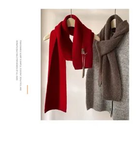 Korean style soft knit winter scarf for women, cozy solid color wool scarf keeping warm.