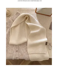 Cozy beige knit scarf for winter women, soft wool winter neck warmer, chic korean style.