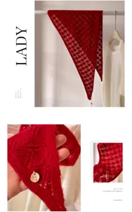 Vrouwen rode gebreide opengewerkte driehoekige sjaal wol halsdoek stijlvolle herfst winter