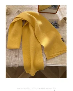 Korean style soft yellow knitted winter scarf, cozy wool material for warm daily wear.