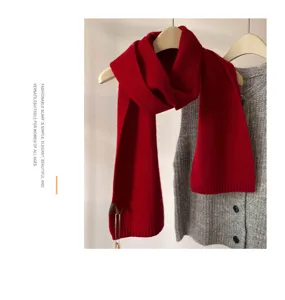 Cozy winter red knit scarf, soft warm wool neck warmer for women and couple daily wear.