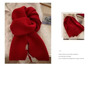Korean soft 100% pure wool winter scarf for women and men, cozy knitted neck warmer detail.