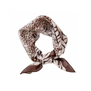 Schickes Damen Quadrat Seidentuch Schal mit vintage Tierprint und braunem Rand neu.