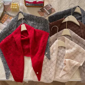 Vrouwen 100% Wol Gebreid Hol Driehoekige Sjaal Effen Kleur Herfst Winter Warm Nek Wrap Sjaal Bandana Accessoire