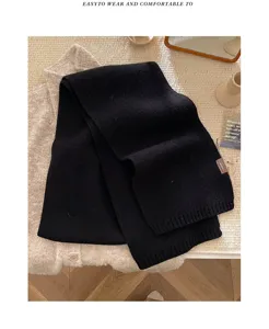 Korean soft winter black knitted scarf for women and couples, warm and stylish chic neck wrap.