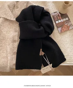 Black knitted wool scarf winter warm cozy fashion soft chic unisex elegant winter neck warmer