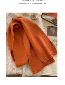 Cozy winter orange knit scarf for women and men, soft warm classic stylish winter neck wrap.