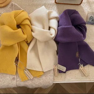 Korean style soft 100% pure wool thick scarf for women winter couples universal knit muffler