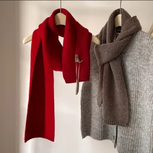 Korean style soft 100% pure wool winter knitted scarf for women and couples, cozy neckerchief