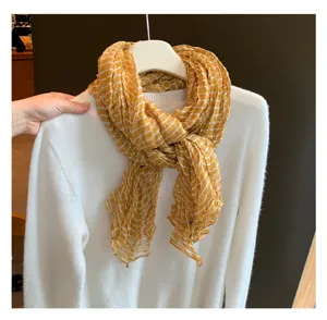 Damen Herbst Winter gelb kariert Schal Mode warm lässig plissiert weich Damenschal.
