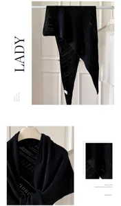 Nahaufnahmen des schwarzen Strick-Dreieckscharfs, warme Wollmischung Textur und Draperie.