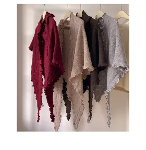 Chal triangular de punto suave con borde ondulado, retro elegante otoño invierno estilo coreano abrigo.