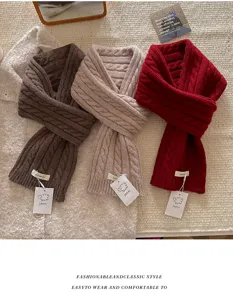 100% Reine Wolle Zopfstrick Schal Verdickt Warme Winter Einfarbig Damen Gemuetlicher Halswaermer