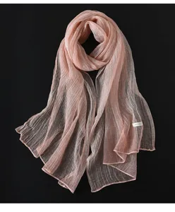 Rosa texturierter Plissee Schal leicht elegant Damen Herbst Tuch Mode Reise Accessoire