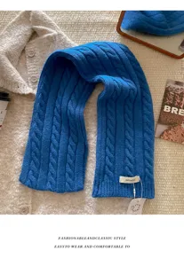 Damen Winter reine Wolle Zopfmuster Strickschal, klassisch dicker warmer einfarbiger Halswärmer